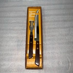 Vintage 2 Piece Carving Set Roast Slicer Knife & Fork Rosewood Handles Stainless